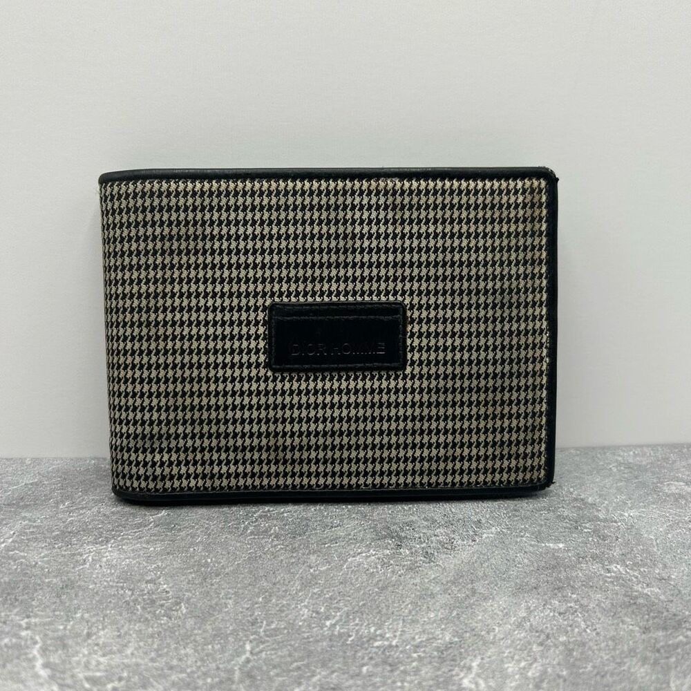 Dior Homme Black Houndstooth Bifold Wallet Canvas Leather Trim